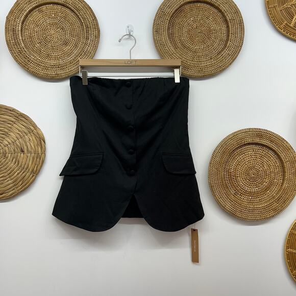 NEW $168 Reformation Black Button Strapless Blazer Tank Tonya Top w/ Pockets 10 - Picture 2 of 7